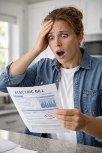 woman shocked at high electric bill